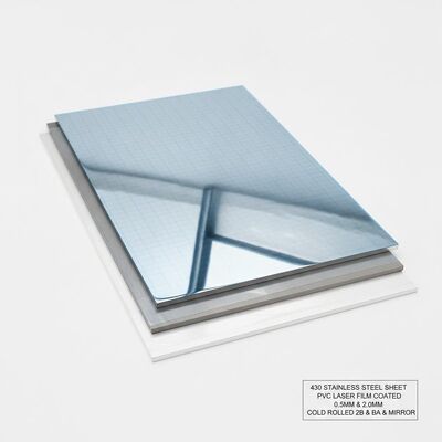 PVC Laser Film phủ 430 tấm thép không gỉ Vòng lạnh với 2B BA Mirror Finish